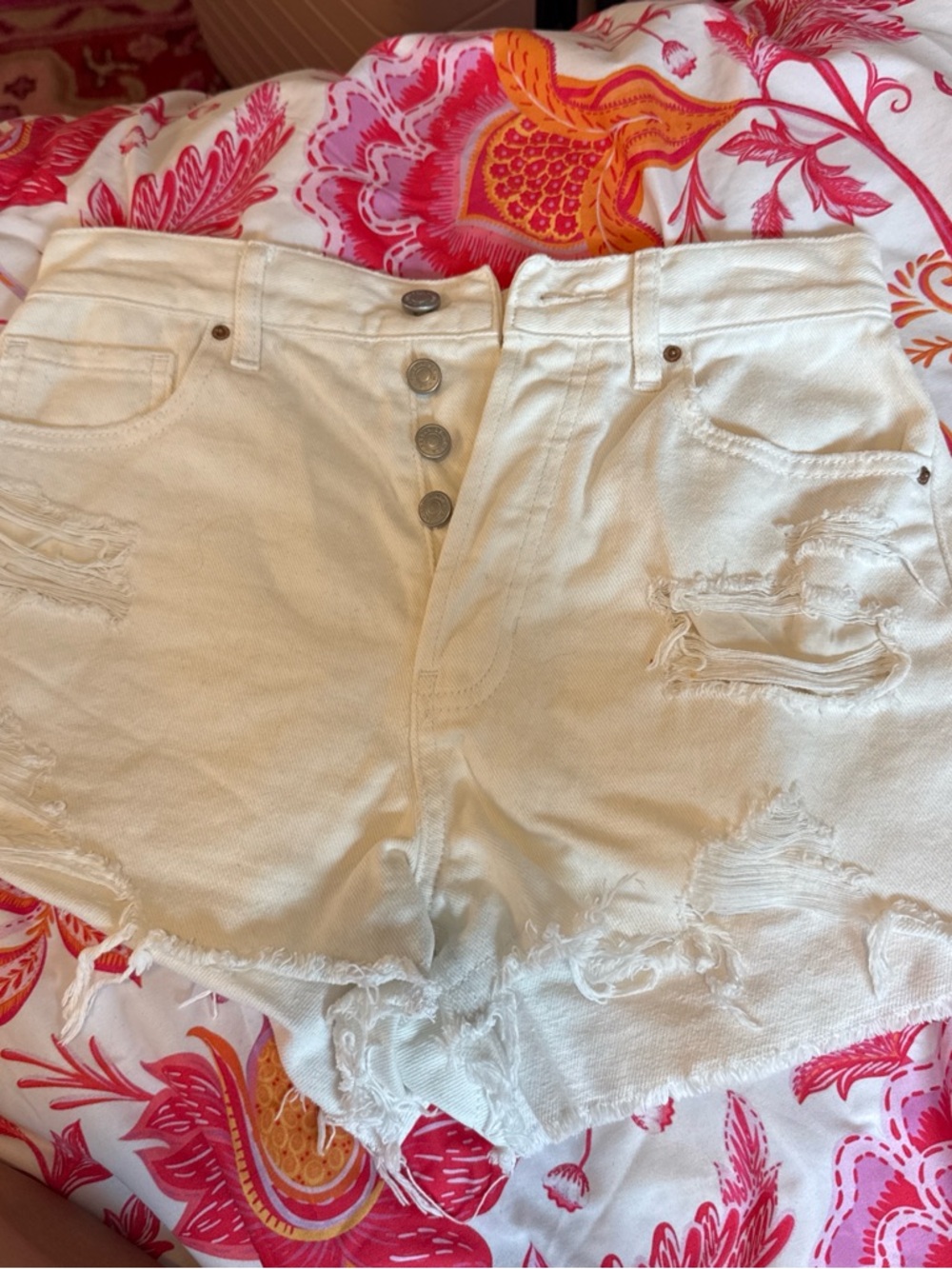 PacSun White High-Rise Distressed Denim Shorts